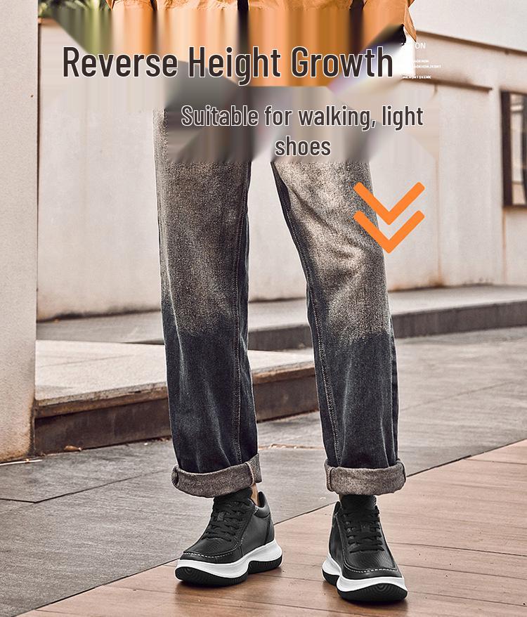 Men's 8cm Height Boosting Cowhide Sneakers - Trendy, Thick Sole, Casual & Sporty