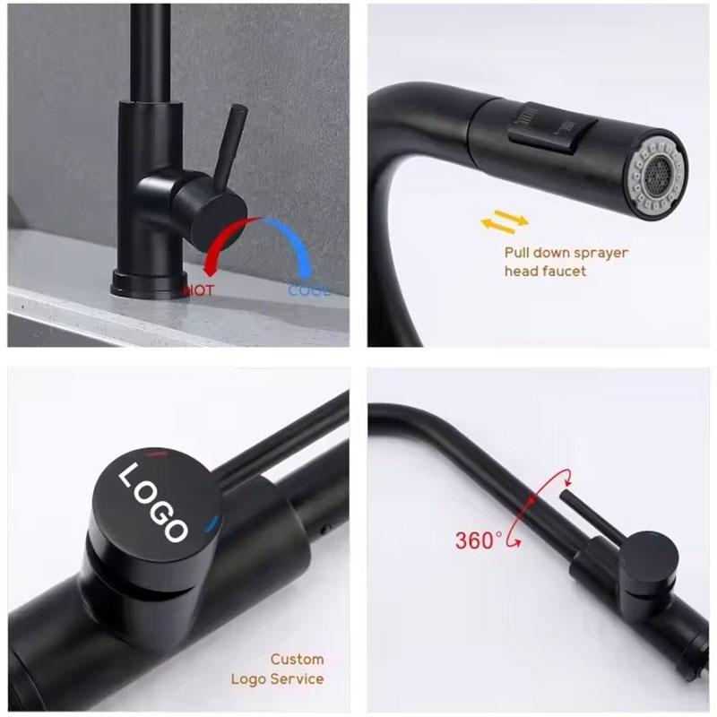 Pull-out Kitchen Faucet Single Hole Tap Brushed/Black G1/2 Kitchen Faucet Black Surface Water Faucet Kitchen Sink Faucet