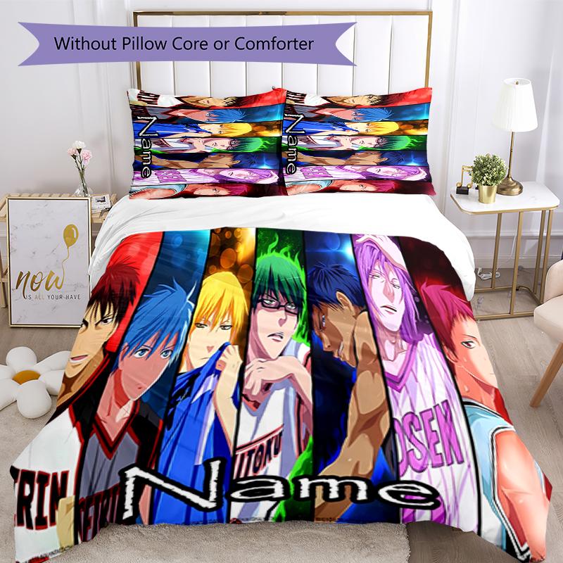 3pcs Custom Name Cartoon Kuroko's Basketball Bedding Set Duvet Cover Closure Includes 1 Duvet Cover & 2 Pillowcases for All Seasons Bedroom Decor
