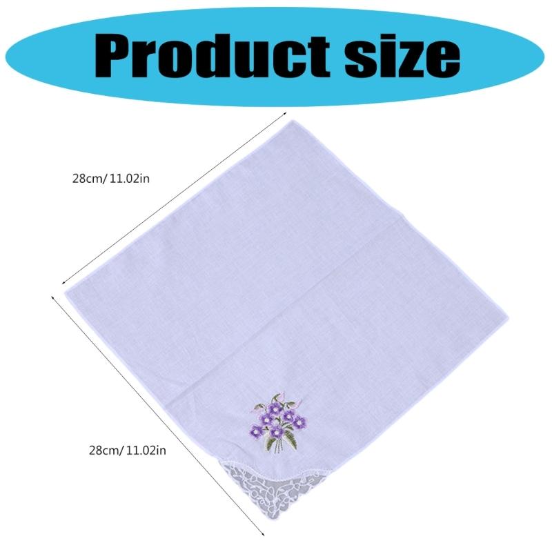 10pcs Soft Cotton Handkerchief Embroidered Flower Women Delicate Handkerchiefs for Daily Use