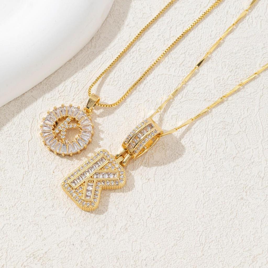 Luxury Zircon Letter & Candy Flower Pendant Necklace with Melon Seed Chain