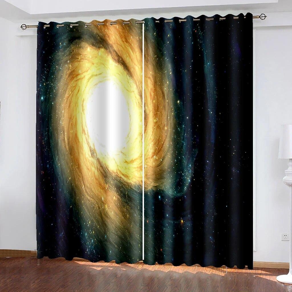 Starry Sky Scenery Print Dekorativní závěsy, sluneční clony Kovové závěsy s očkem pro ložnici obývací pokoj