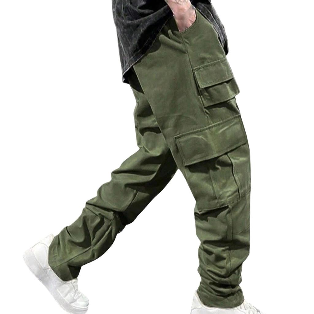 Men's Multi-Pocket Cargo Drawstring Pants, Loose Fit Casual Trousers