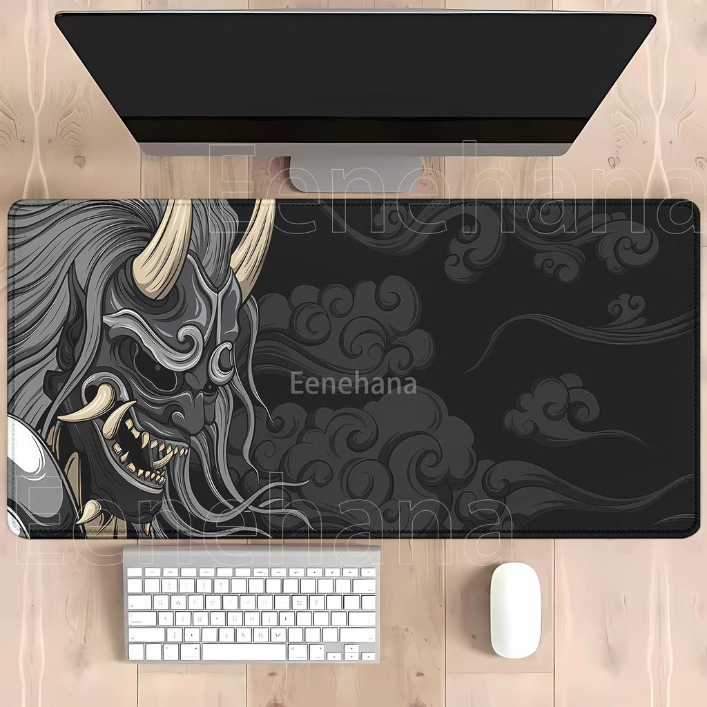 Japanese Samurai Devil Mask Black Ghost Face Nonslip Mouse Pad Gamer HD Printing PC Gaming Accessories Computer XXL Desk Mat