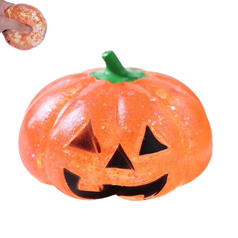 Halloween Squishy Pumpkin Toy Transparent Glitter Stress Relief Fidget Toy Cute Ghost Pumpkin Squeeze Toy Halloween Party Decor