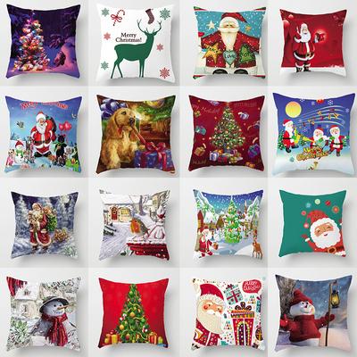 Happy New Year Pillowcase Merry Christmas Cushion Cover Santa Snowman Christmas Tree Throw Pillowcase