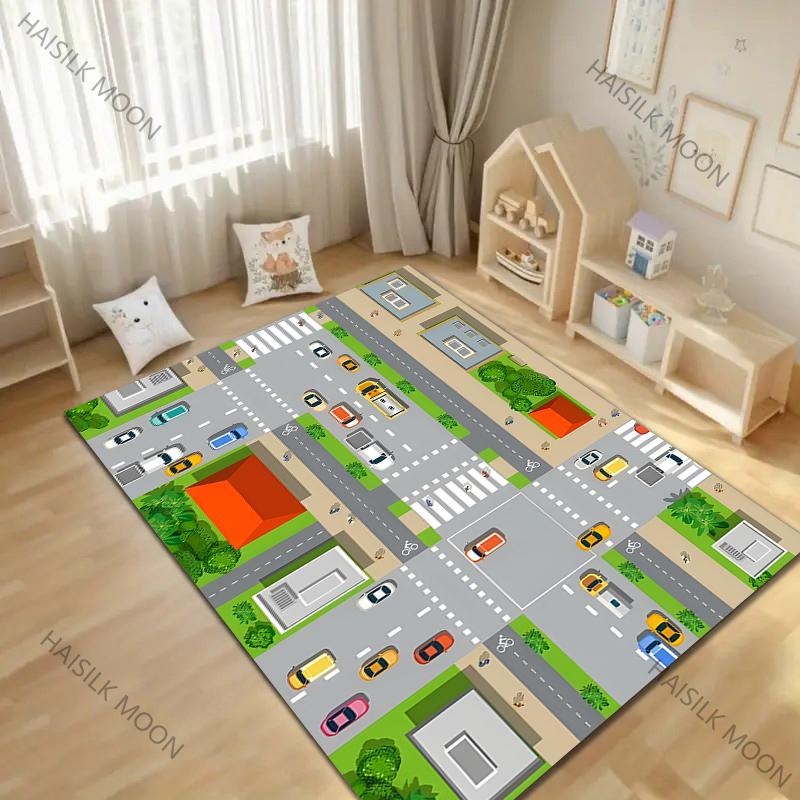 Parking Lot Traffic Cartoon Pattern Carpet for Living Room Bedroom Sofa Home Decor Non-slip Floor Mat Child Activity Area Rugs 40x60cm
