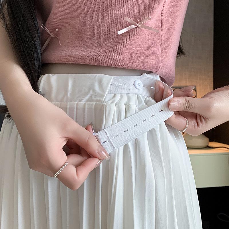 Maternity High Waist Pleated Chiffon Mid-Length Skirt - No Tummy Support, Summer Fashion.