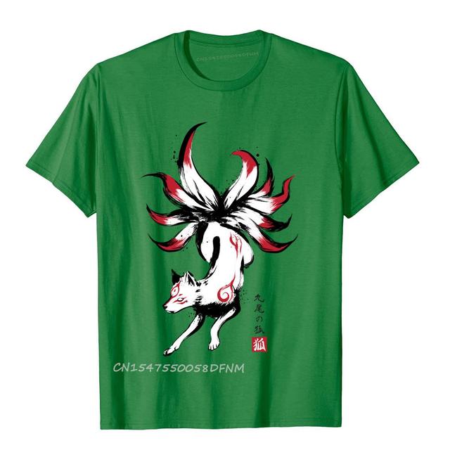 Kyubi No Kitsune Sumi-E Tshirt Amaterasu Okami Wolf Japanese T Shirt for Men Premium Cotton Men's Tops & Tees Novelty T Shirts