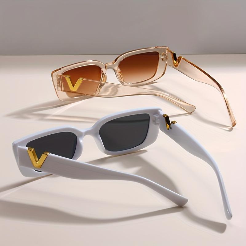 3pcs Women's Cat Eye Fashion Glasses Letter V Decorative Glasses Personalized Rectangular Small Frame Women's Driving Glasses