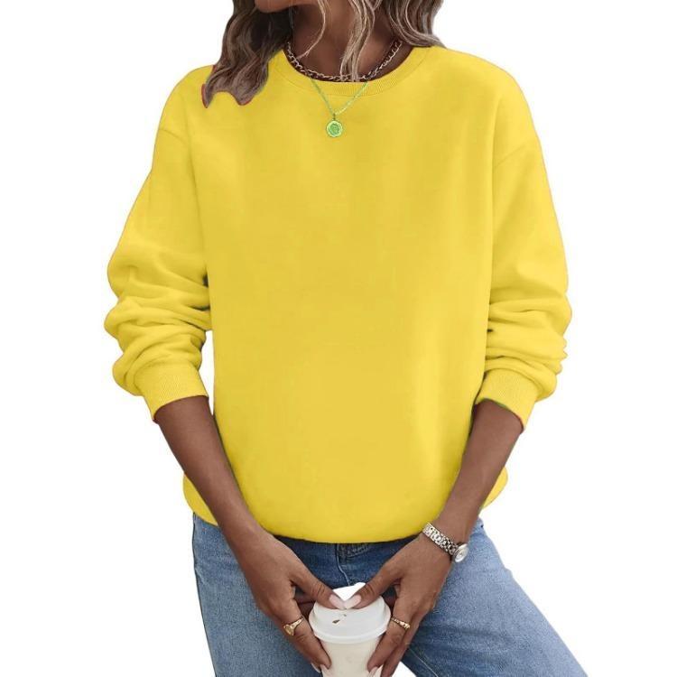 Lockere Passform Damen Hoodie Langarm Pullover Einfarbige Runde Halslinie Lässig