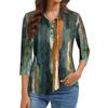Damenmode Lässig Revers Kurz 3/4 Ärmel Print Hemd Damen Knopfleiste Oberteile