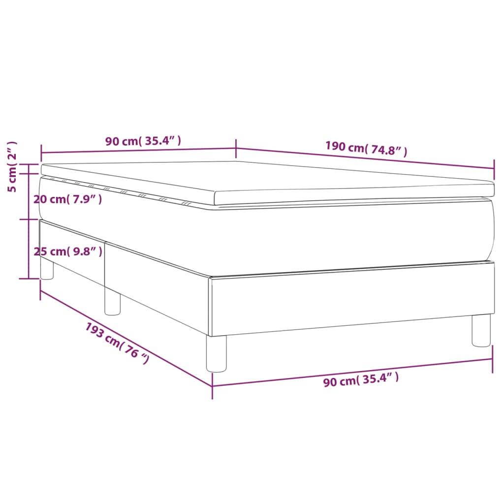 Box Spring Bed with Mattress Dark Brown 90 x 190 cm Fabric