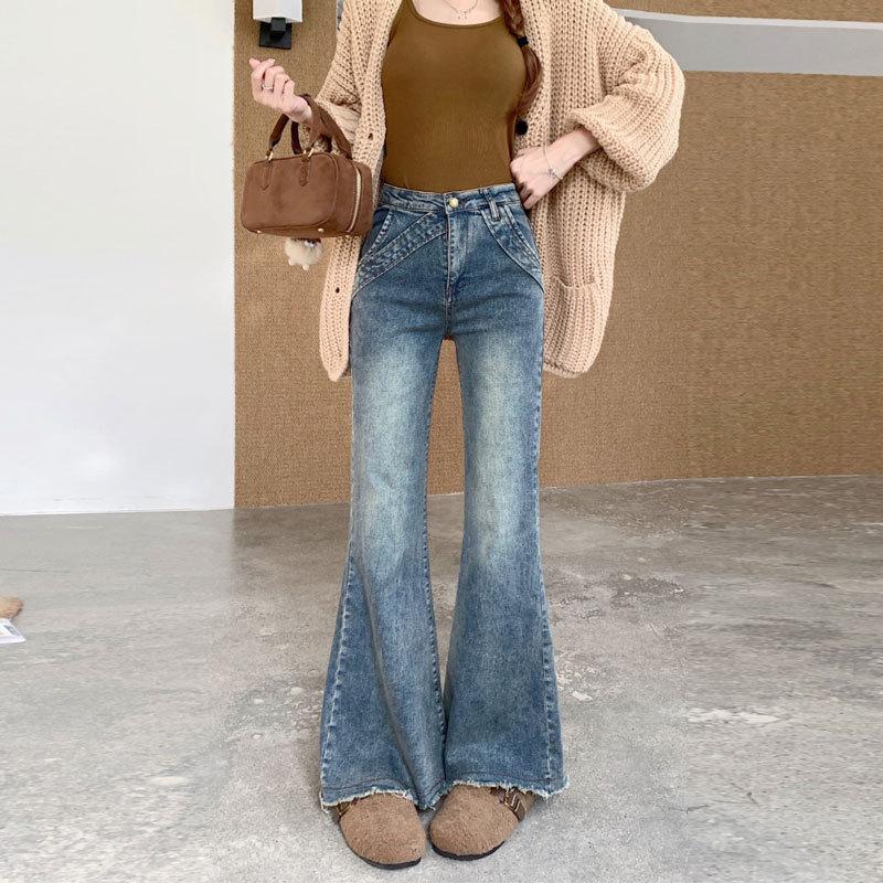 

Микро расклешенные джинсы для женщин осень американский дизайн большие размеры джинсы с низкой посадкой 3XL