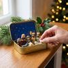 Hand Painted Nativity Manger Scene Kit Metal Tin Box Christmas Figurines  Bedside Table