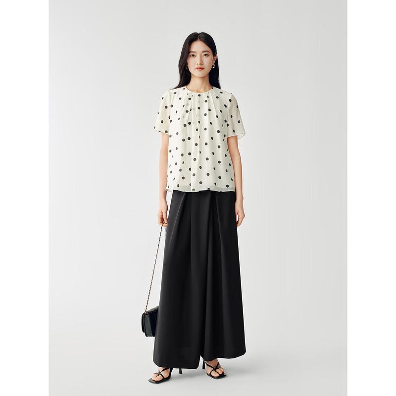 Jiu Zi Women's Retro French Polka Dot Lyocell Top