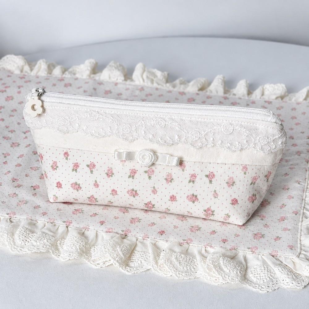 Large Capacity Pen Bag Lace Floral Design Stationery Organizer Fresh Pencil Case Gift