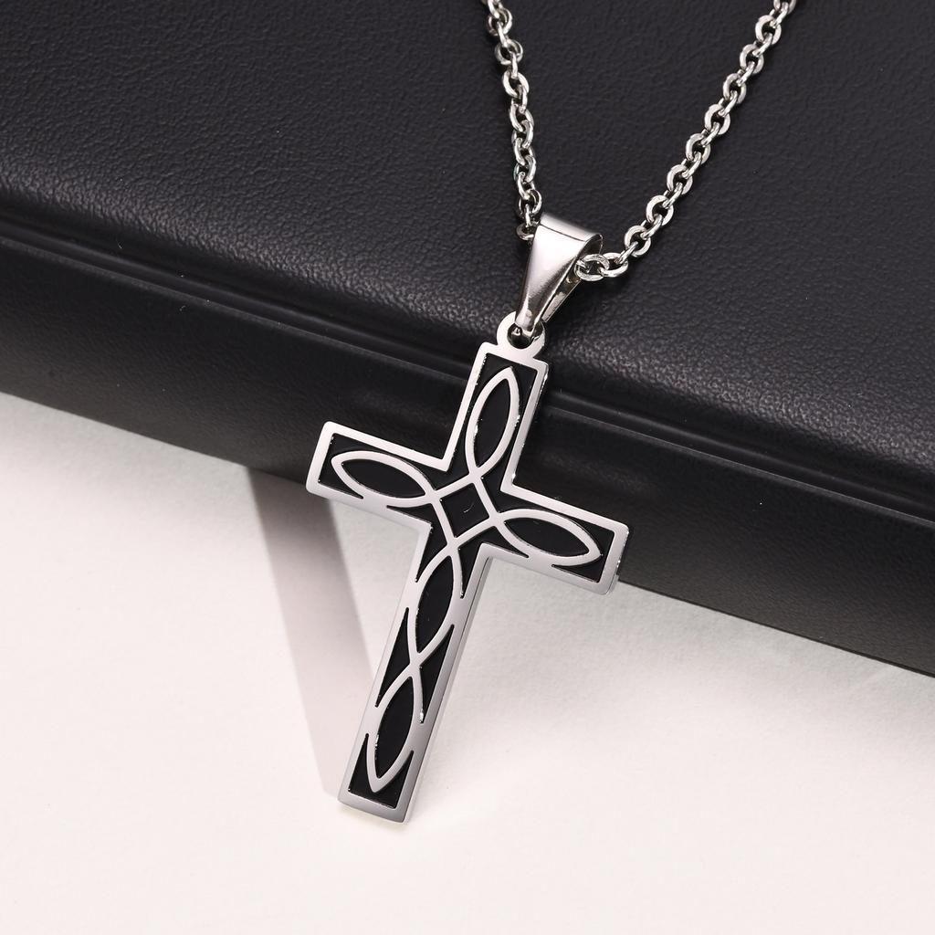 Men's Celtic Knot Cross Necklace,Stainless Steel Cross Pendant Necklace,Mean Endless Vitality Never-ending Love Gift