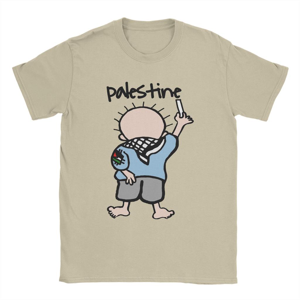 Vintage Handala Wearing Palestine Flag T-Shirt Men Round Collar Pure Cotton T Shirts Short Sleeve Tee Shirt Gift Clothes