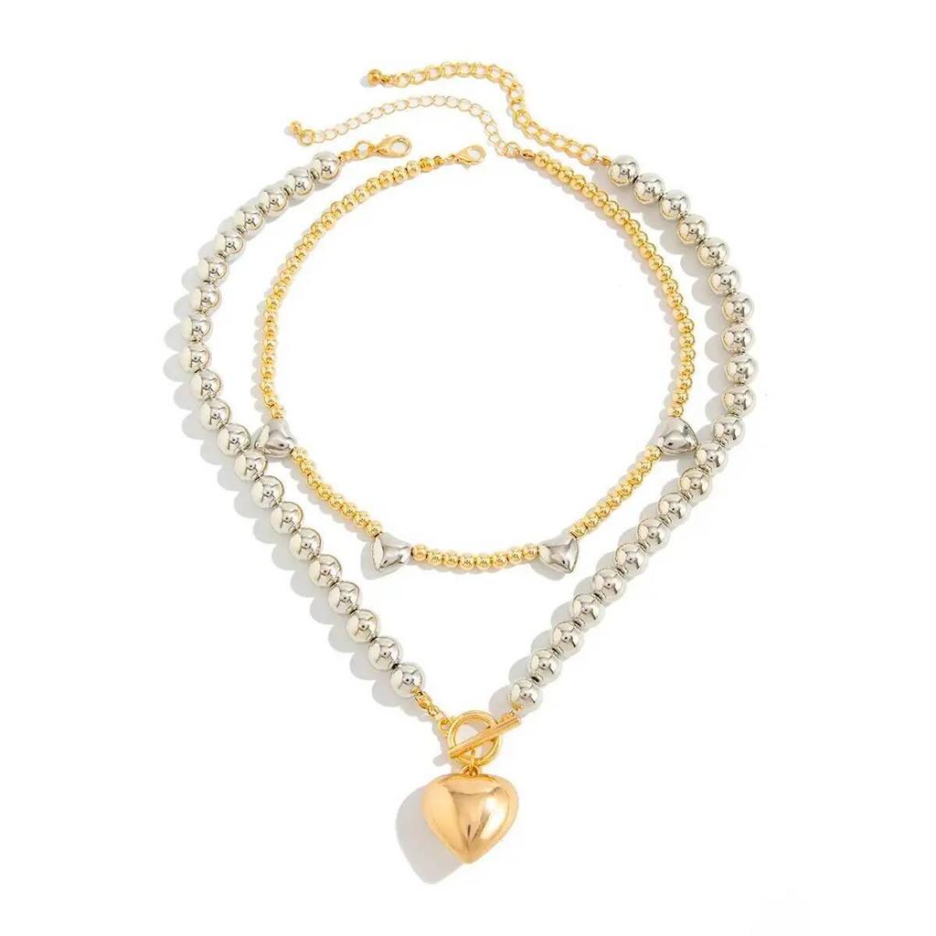 IngeSight.Z 2Pcs/Set Trendy Handmade Beaded Love Heart Pendant Choker Necklace Women Punk Clavicle OT Chain Party Jewelry Gifts