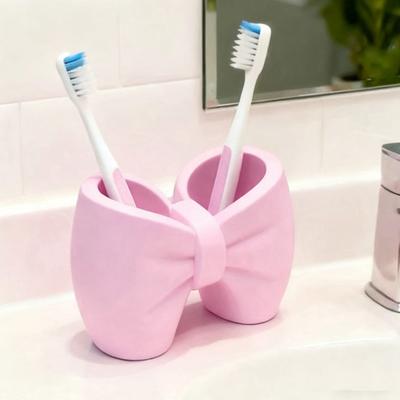 Suporte para Escova de Dentes Laço Impressão 3D Rosa Branco Laço Organizador de Escova de Dentes Pasta de Dente Decoração de Banheiro Caixa Multifuncional para Guardar Canetas
