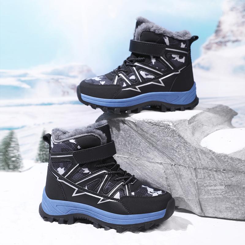 Crianças botas de neve quente crianças inverno sapatos de algodão antiderrapante neve ao ar livre quente botas de pelúcia alta superior quente calçado peludo à prova dwaterproof água tênis quentes