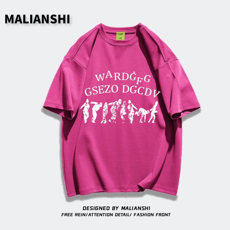 

100% European and American Fashion Brand Ins Niche Chic Short-Sleeved T-shirt Rose Red XL