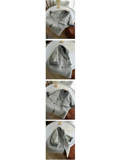 Kids' Korean-Style Gray Faux Cashmere Wool Coat for Autumn/Winter 2025 - Fashionable Double-Sided Woolen Jacket for Boys and Girls