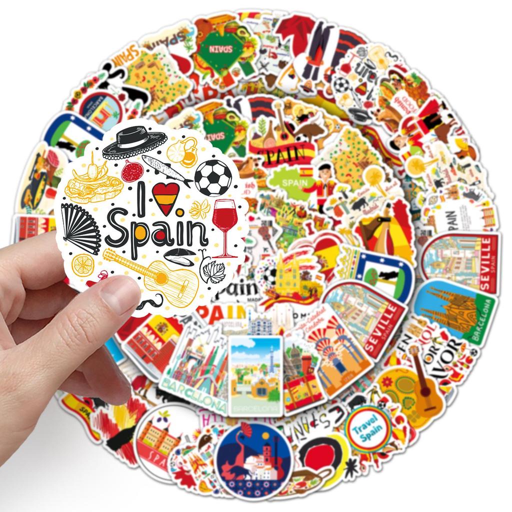 50-Pack Waterproof Spain Outdoor Scenery Cartoon Stickers for Water Bottles, Diaries, and Planners