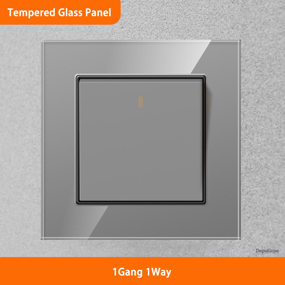 

Grey UK 13A Wall Socket with USB Type-C 18W Fast Charging Universal Dual 3pin Socket,Tempered Glass Button 1/2Way Light Switch