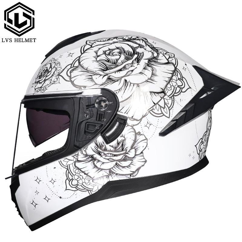Full Helmet Double Mirror Helmet Men's Four Seasons Universal Hard Hat Female Knight Locomotive Double Lenses