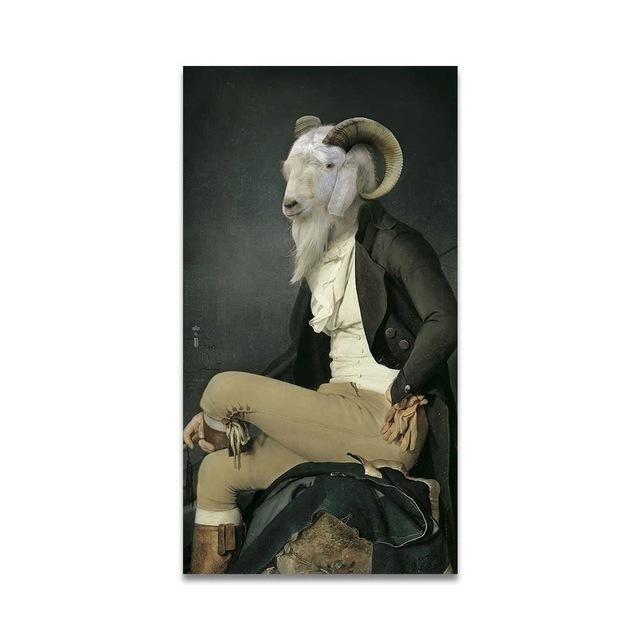 Canvas Painting Retro Nostalgia Gentleman Oil Paintings Wall Art Ram Animal Poster Prints For Living Room Home Wall Modular