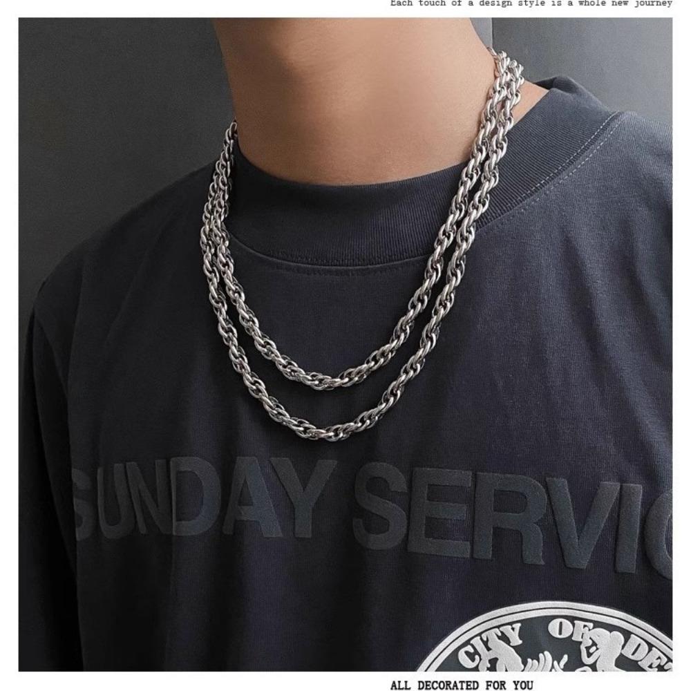 Titanium Steel Necklace Male High-end Hip-hop Style Street Trendy Brand Collarbone Chain Cuban Thick Chain Neck Chain Plain Chain Accessories Female