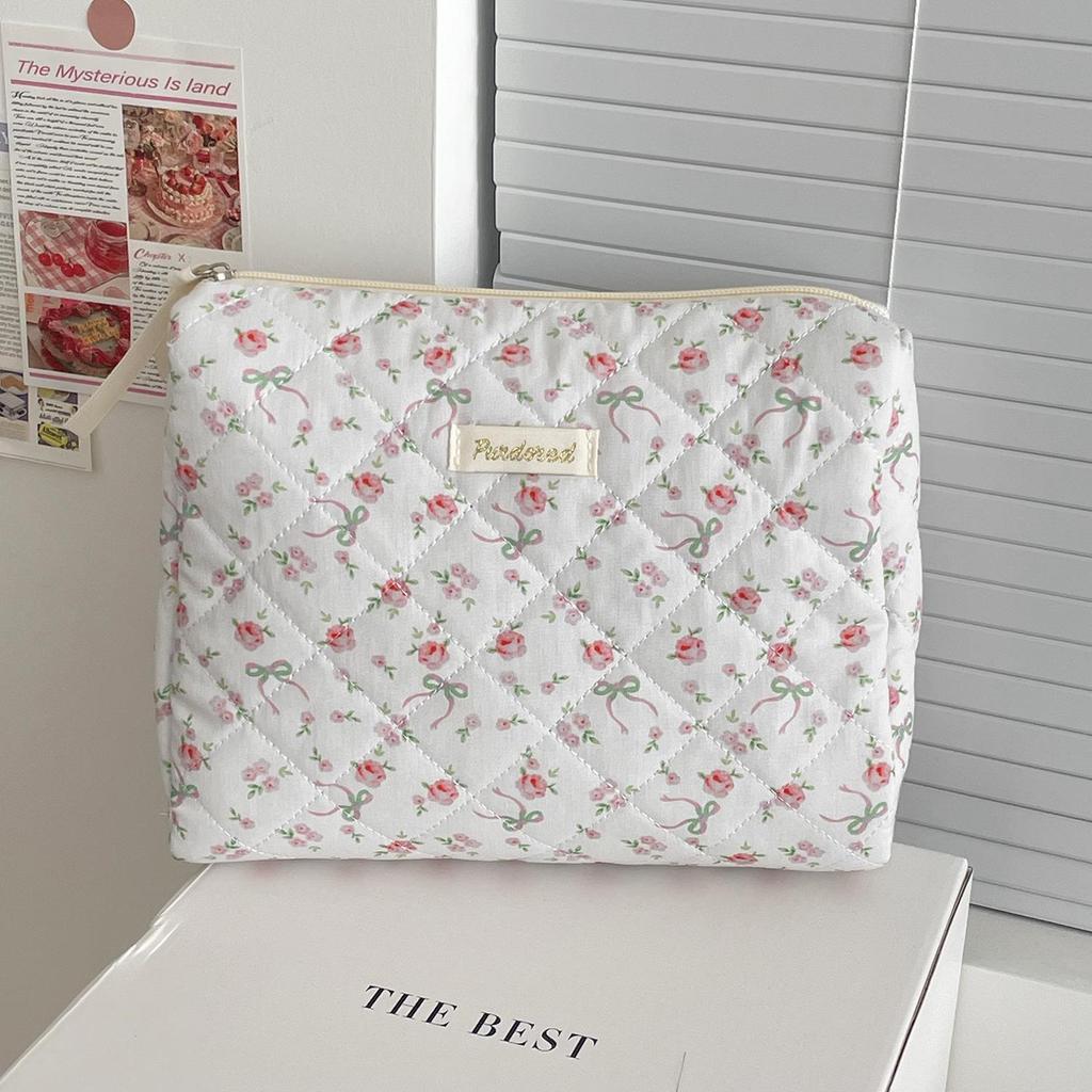 Rose Bow Floral Makeup Bag - Portable, Fresh Design, Perfect for Travel and Storage