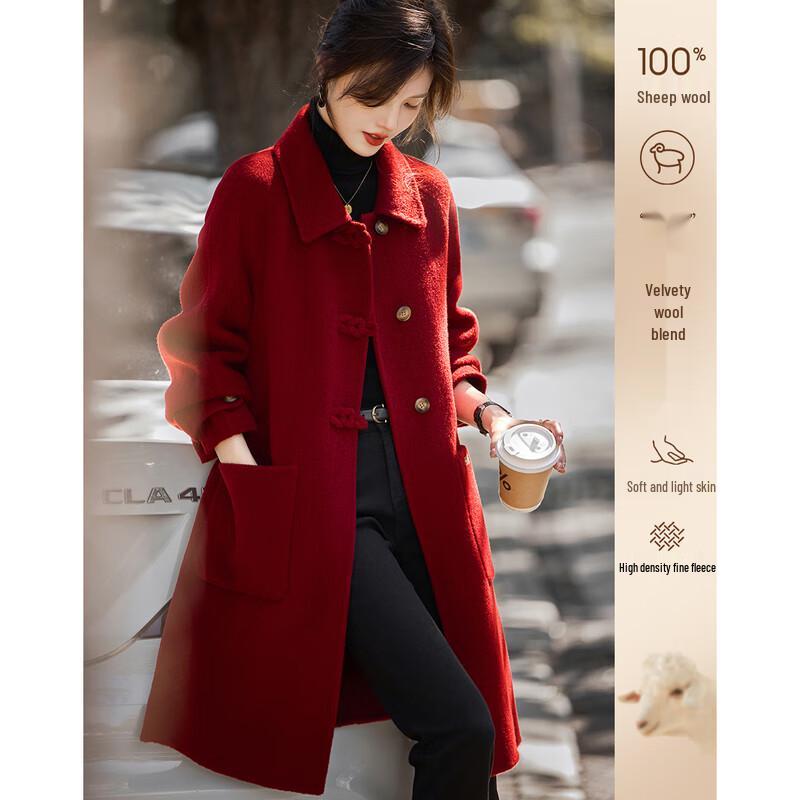 Water-like Years Women's Elegant 100% Wool Mid-length Coat
