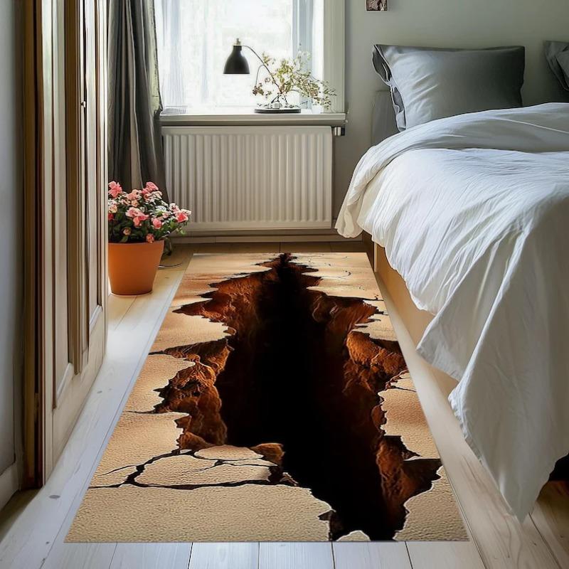 3D Abyss Riss Teppich, Riss & Zersplitterter Boden Druck Teppich Dramatische Tiefenillusion Fußmatte für Modernes Wohnzimmer Modisch