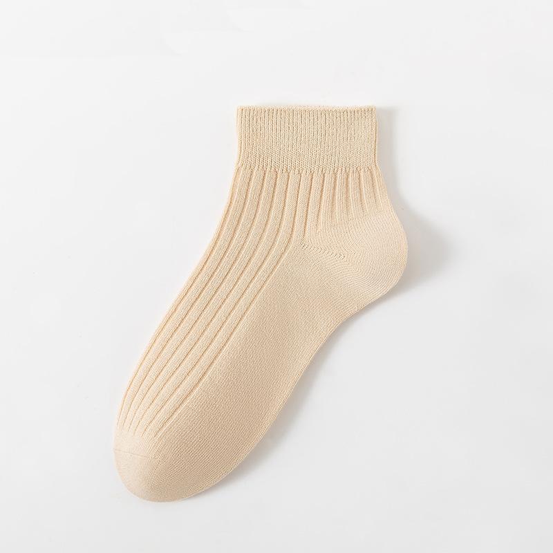 Summer Sweat-absorbing and Breathable Thin Solid-color Cotton Socks for Women, Double-needle Combed Cotton Short Socks for Women