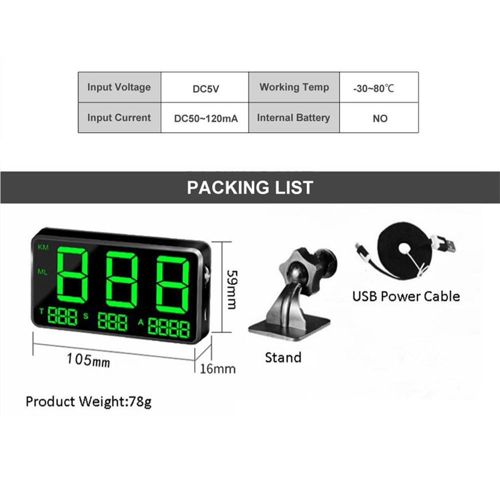 LED Digital Speedometer Car Headup Display GPS Speedometer, LED Digital Speedometer, Screen MPH Alarm Reminder, Fatigue Driving for Car, Truck, SU