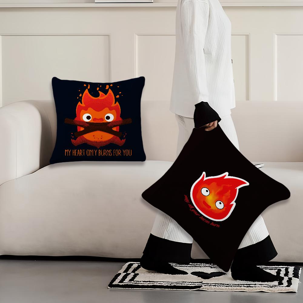 cushion cover Comfortable soft Pillow Cartoon Case for Sofa Living Room Home office Cute Decor C-Calcifer and Protective Covers
