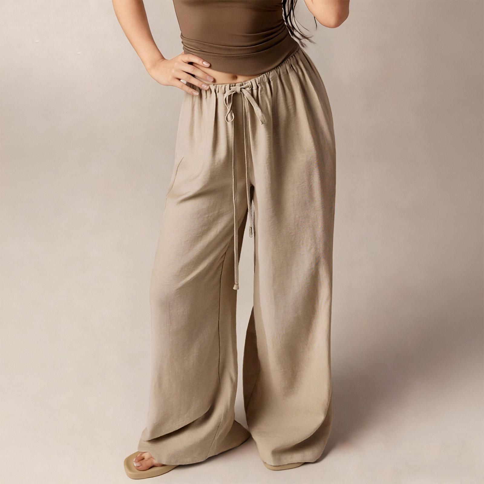 

Women s Loose Straight,leg Trousers, High,elasticity Drawstring Long Trousers, No Pockets XL хакі