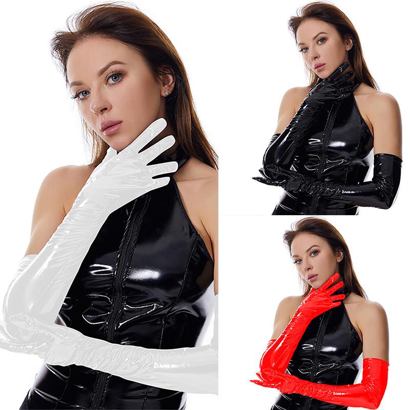 PU Leather Long Sleeve Gloves Banquet Dress Gloves Solid Color Warm Gloves Elastic Christmas Adult Gloves