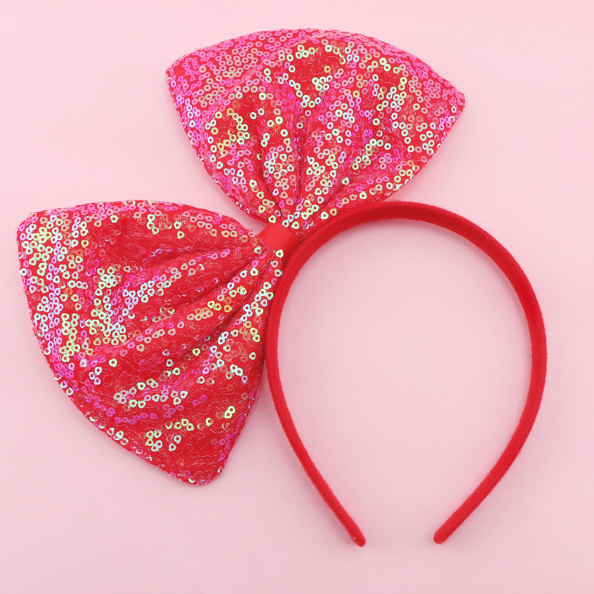 Adorable Kids Festival Sequin Bow Hairband & 3D Flower Hair Clip Set ярко-красный