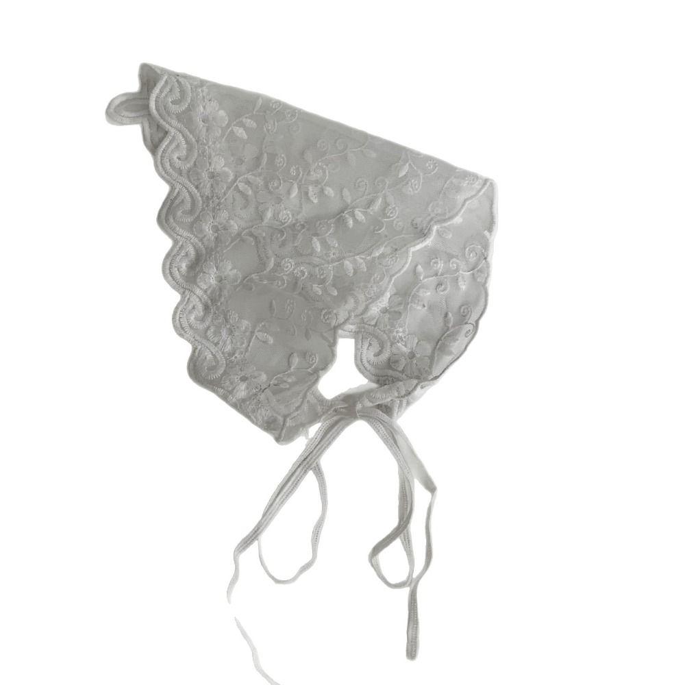 Fashion White Woven Floral Lace Hair Scarf Wraps Breathable Retro Triangle Headscarf Sweet Hair Band Photo