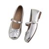 Silver Square Head Light Mouth Mary Jane Single Shoes Women's New Bow Buckle Belt Flat Shoes
