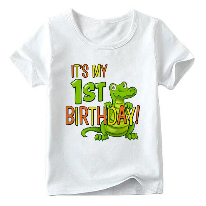 Summer Newest Tshirt Fashion Girls Tshirts Kawaii Boy T-shirt Its My 8Th Birthday With Cute Green Alligator Cute Print Nice Round Neck Kids Tee