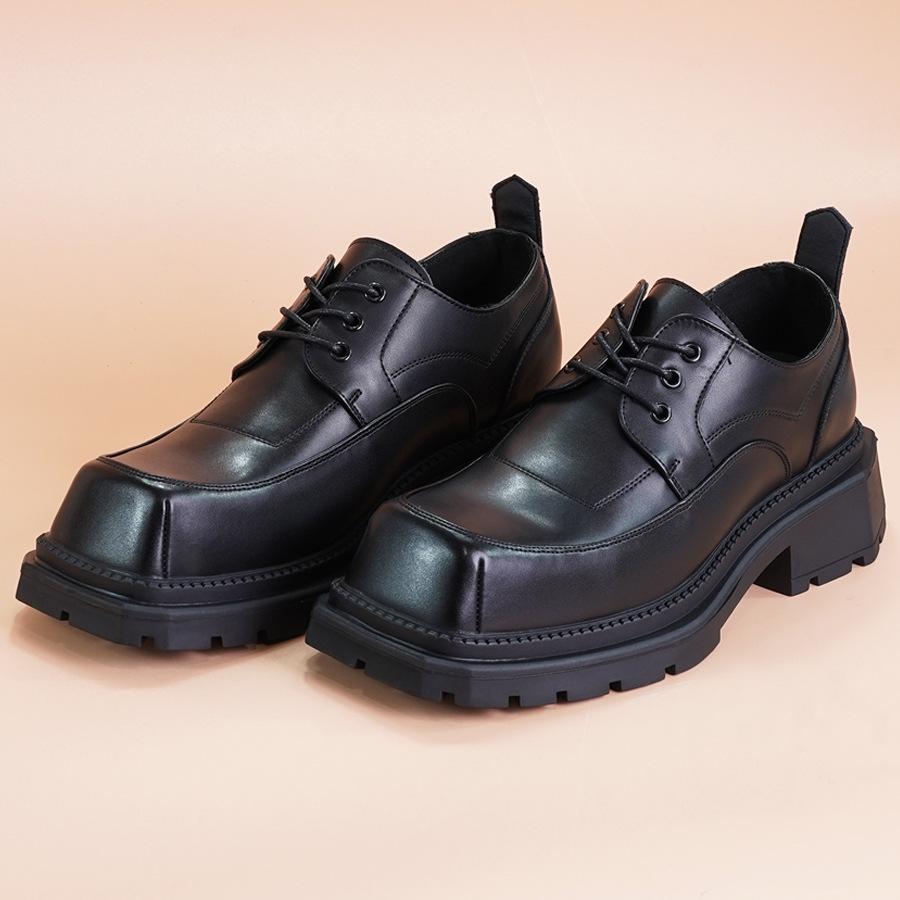 

New Square Head Derby Shoes Men s Business Leisure Retro Original Niche Design Thick Sole Height Increase Fashion Small Leather Shoes 44 чорний