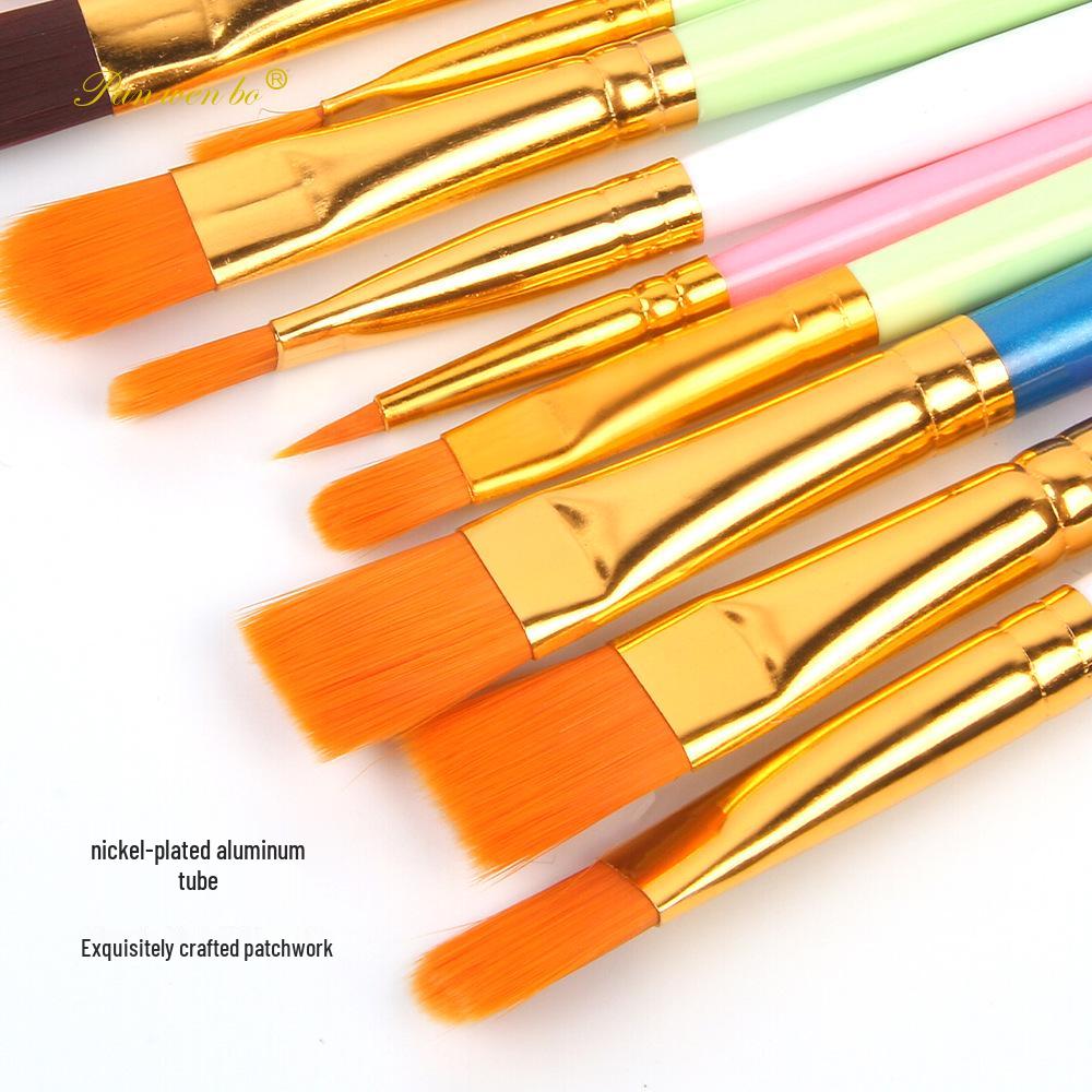 10-Piece Plastic Handle Oil Paint Brush Set for Students