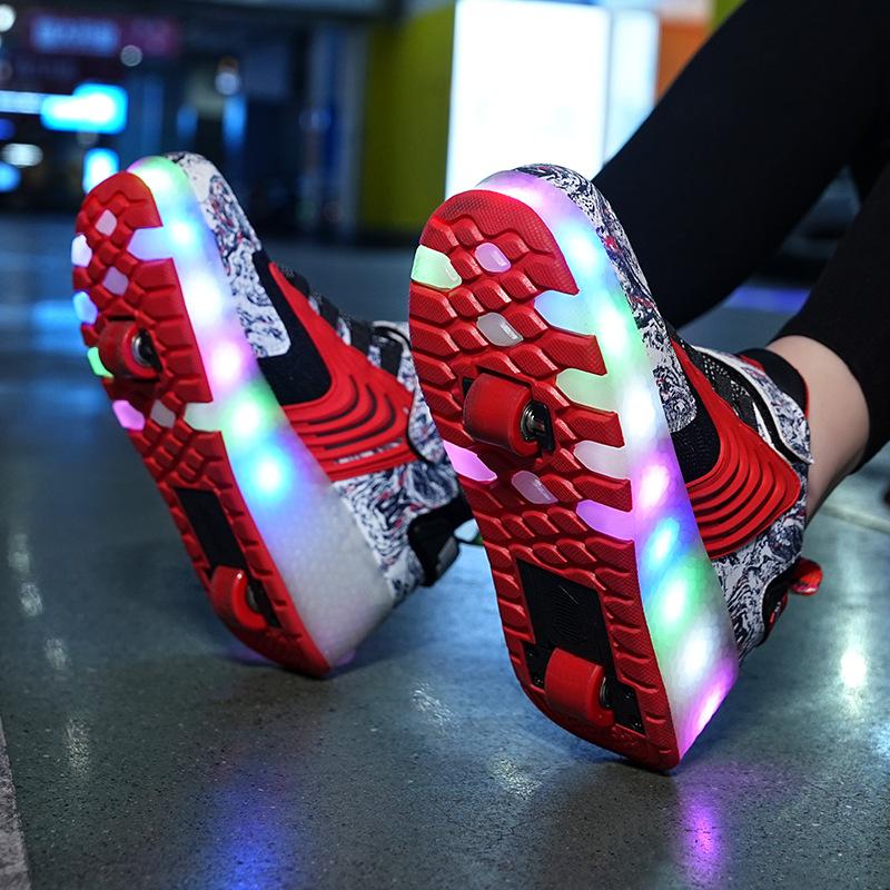 Runaway Shoes Nye Mesh Firehjuls Barne Lysende Lader Rulleskøyter Deformerte Hjulsko