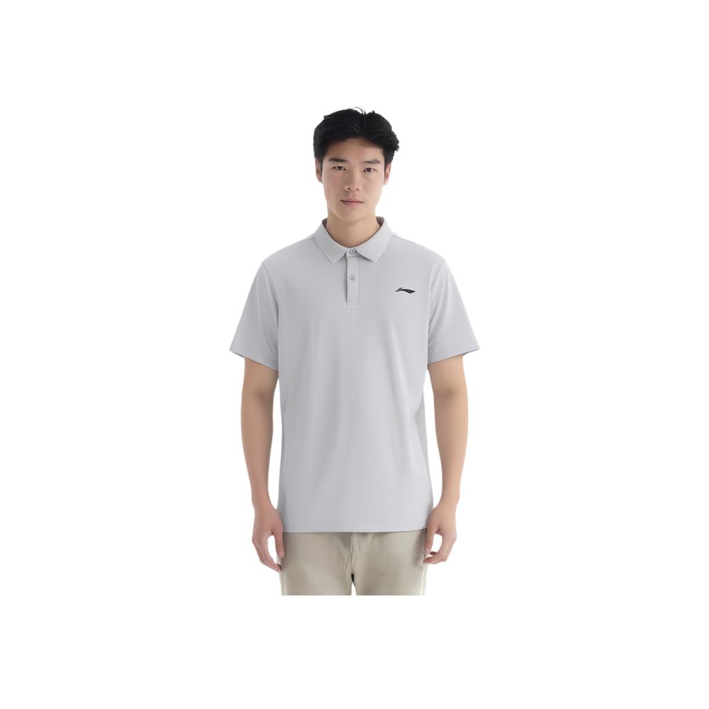 Li-Ning Comfortable Simple Solid Color Quick-Dry Versatile Fashion Short Sleeve Polo Shirt Men Tops Coin-Gray APLV287-7