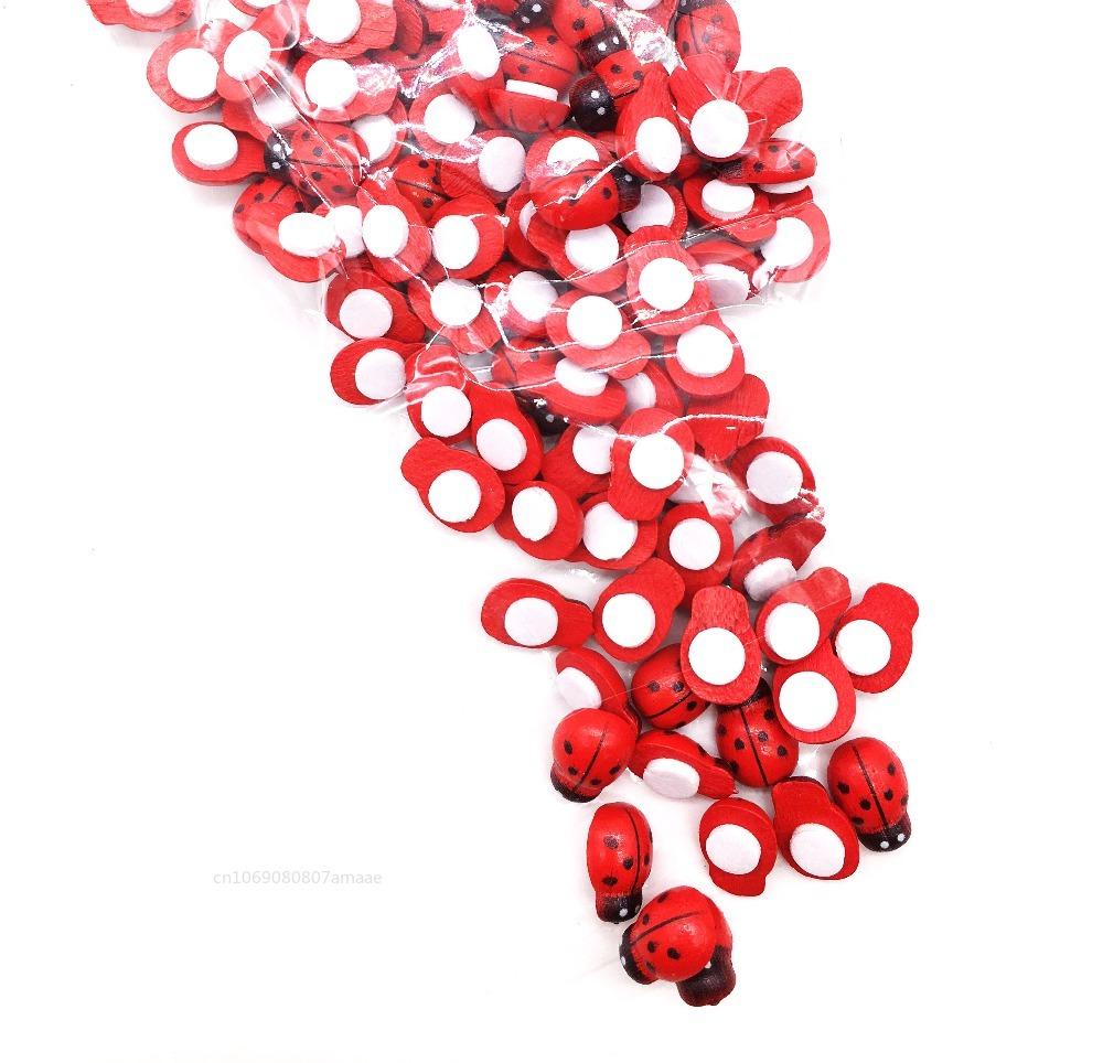 100pcs Mini Ladybugs Wood Craft Ladybugs Self-adhesive Mini Refrigerator Paste for Kid Home Decor Ornament DIY Craft Art Project